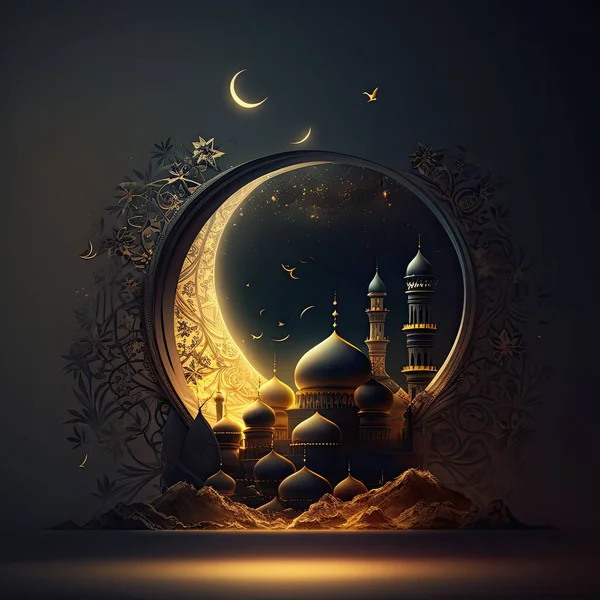 带月亮和星星装饰的Ramadan背景图3D — 图库照片#