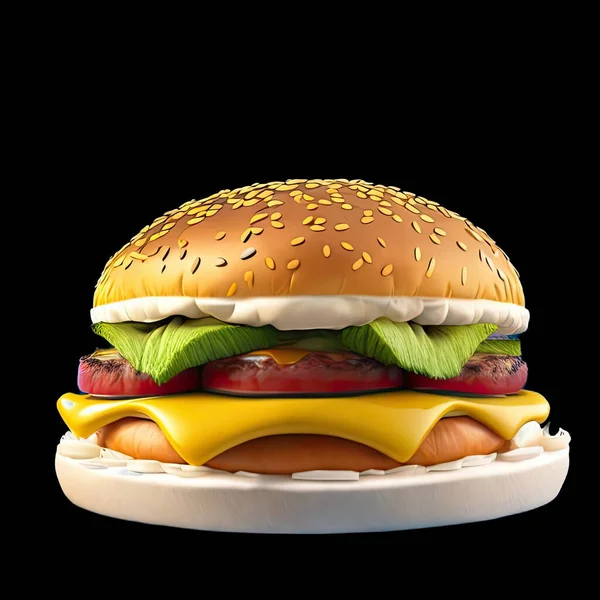 汉堡包 上面有生菜 西红柿和奶酪 — 图库照片