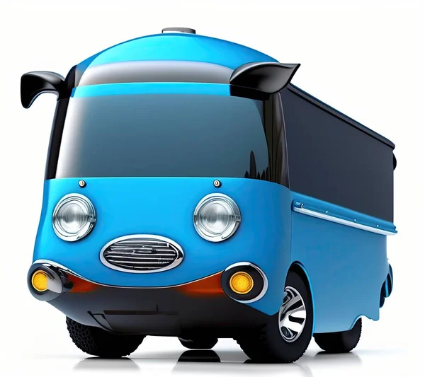 Renderowania Autobusu Kolorze Niebieskim Pomarańczowym Drodze — Zdjęcie stockowe