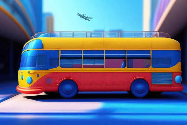 Візуалізація Автобуса Синьо Помаранчевому Кольорі Дорозі — стокове фото