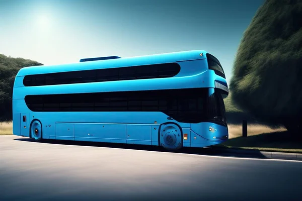 stock image 3D rendering of a bus in blue and orange color on the road