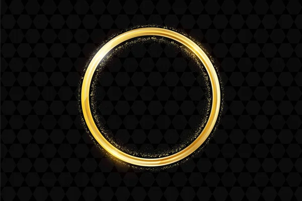 Złoty Błyszczący Pierścień Okrągły Złotym Brokatem Izolowany Czarnym Tle — Wektor stockowy