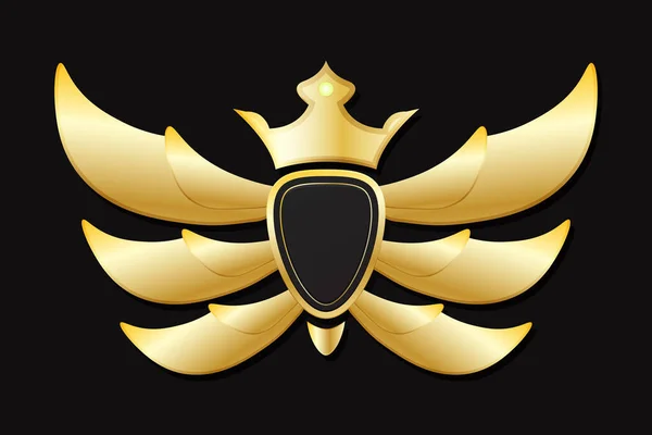 Emblema Dourado Branco Com Asa Fundo Preto — Vetor de Stock