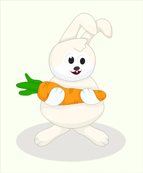 Cartoon Cute Happy Rabbit Holding Carrot Isolated — Stock Vector