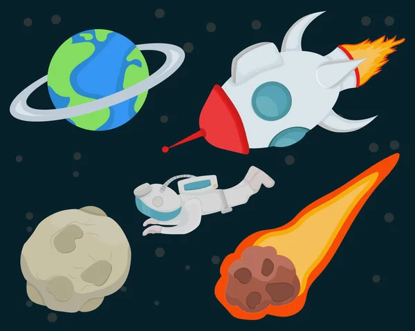 Cartoon Space Astounaut Set Mit Vektorelementen — Stockvektor