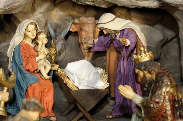 Kerstbed Kerststallen Maria Jozef Met Christuskind — Stockfoto