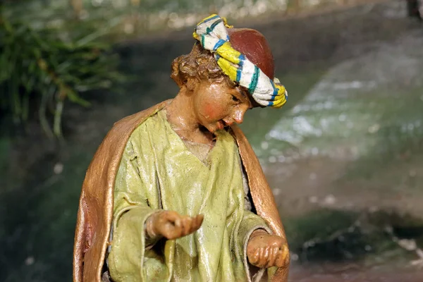 Figura Pasterza Łóżeczku Świątecznym — Zdjęcie stockowe