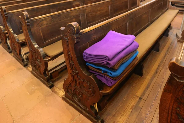 Wool Blankets Church Pews — Stock Photo, Image