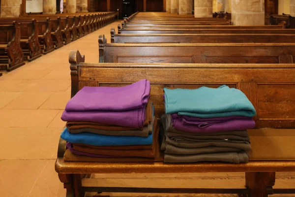 Wool Blankets Church Pews — Stock Photo, Image