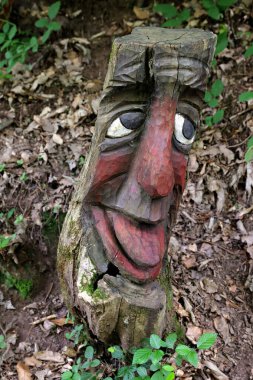 Orman hayaleti, oyulmuş yüz, yakın plan. 