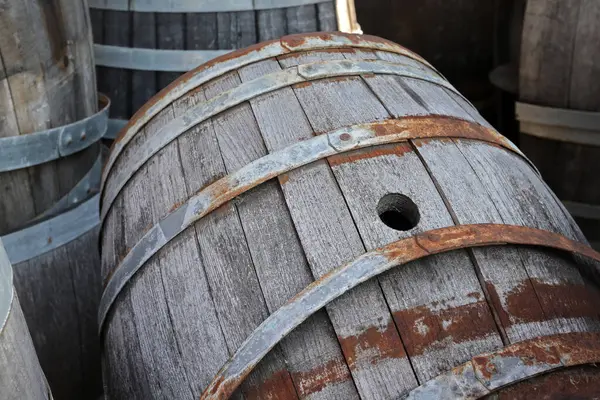 Old Wine Barrels Barrels Closeup Stock Photo