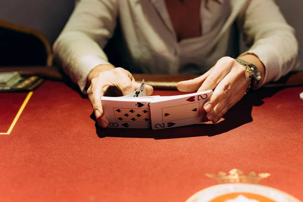 Casino Mesa Póquer Juego Dinero Fichas Apuestas Grande — Foto de Stock