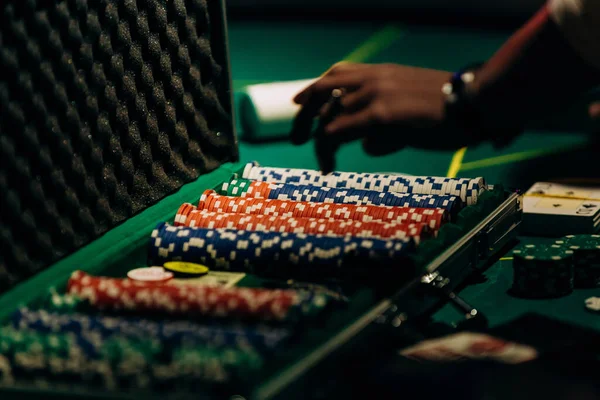 Fichas Apostas Casino Mesa Poker Jogos Azar Grande — Fotografia de Stock