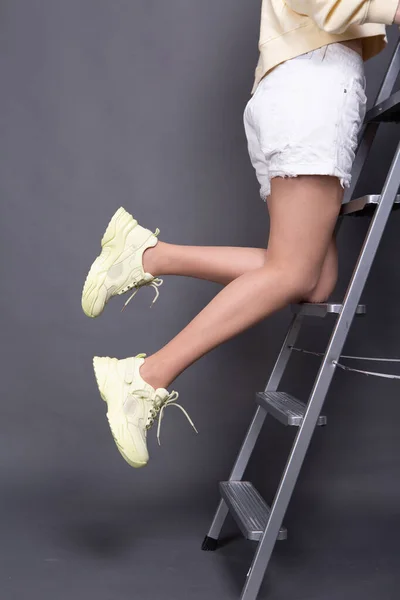 Fashionable Youth Shoes Sneakers Feet Comfort Model Seasonal Movement Trend — Photo