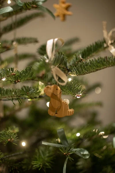 Árvore Natal Decoração Brinquedos Madeira Conceito Anjo Estrela Cervo — Fotografia de Stock