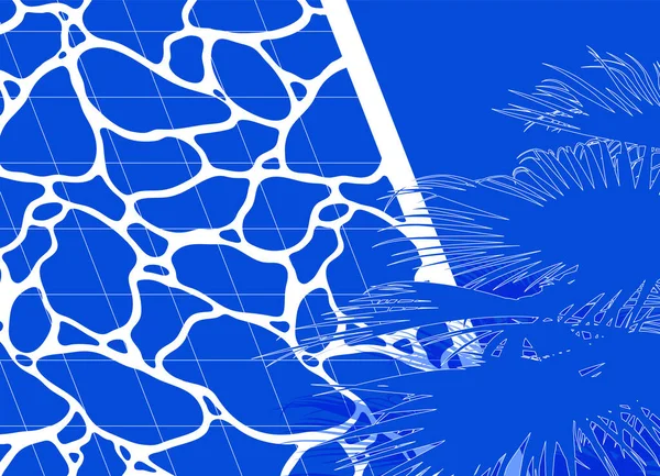 Басейн Пальма Плоский Простий Дизайн Моно Ультрамарин Синього Кольору Холодна — стоковий вектор