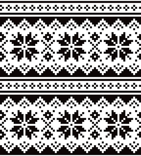 Рождественский Зимний Вектор Бесшовный Черно Белый Узор Снежинками Вдохновленный Саамами — стоковый вектор