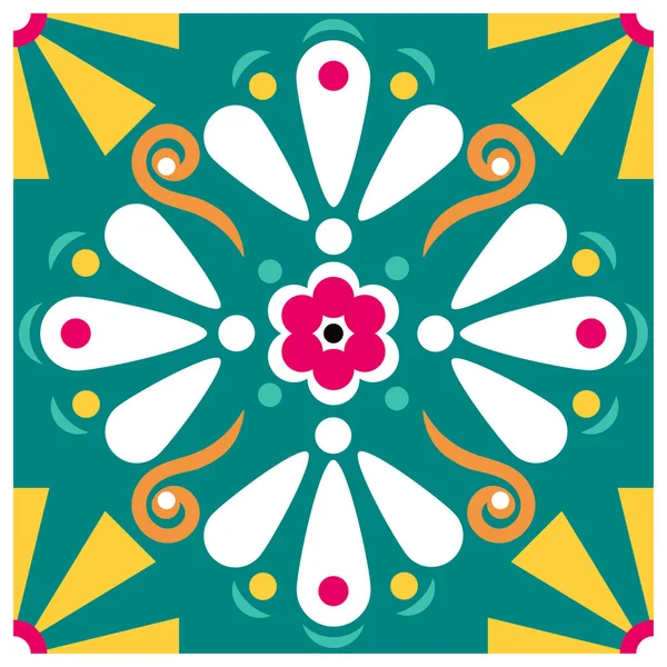 Цветочные Геометрические Единичные Бесшовные Векторные Плитки Созданные Образцу Талаверы Мексики — стоковый вектор