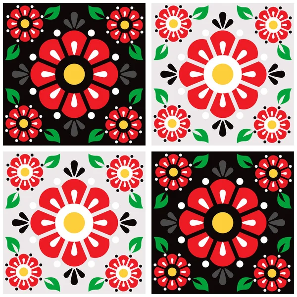 Мексиканская Талавера Милый Вектор Цветочной Плитки Бесшовный Узор Красными Цветами — стоковый вектор