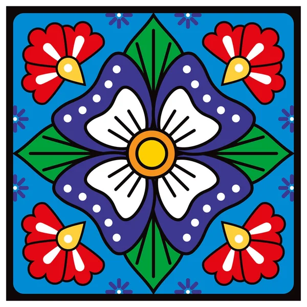 花の装飾メキシコのシングルタイルとシームレスベクトルデザイン メキシコからの民俗芸術に触発されたレトロなパターン — ストックベクタ