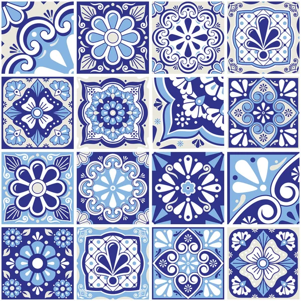 Mexican Talavera Tiles Big Collection Decorative Seamless Vector Pattern Set — Stock Vector