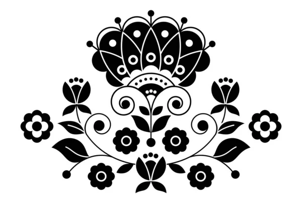 北欧の民俗芸術ベクトルスウェーデンの伝統的な刺繍デザインに触発花のモチーフと黒と白のパターン グリーティングカードや結婚式の招待状 — ストックベクタ
