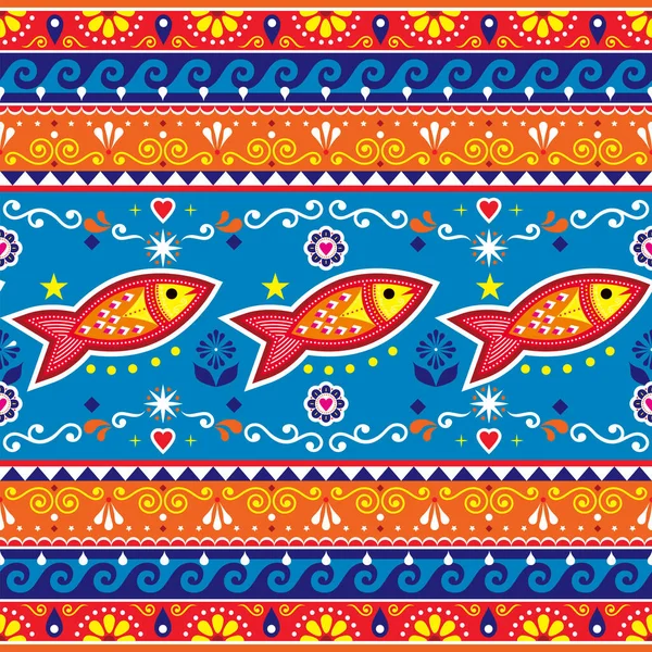 Pakistanische Oder Indische Lkw Kunst Vektor Nahtlose Muster Mit Fisch — Stockvektor