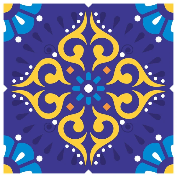 Mexican Style Floral Vibrant Tiles Design Single Seamless Vector Background — Stock Vector