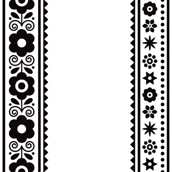 具有花卉图案的波兰民间艺术载体无缝纺织品 织物印花或贺卡图案 萨迪克 黑白图案 — 图库矢量图片