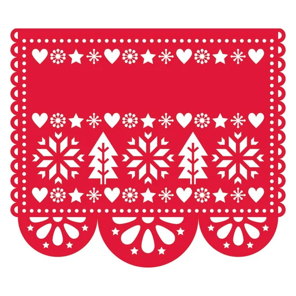 圣诞纸片皮卡多矢量模板设计 配有雪花 圣诞树和空白的白色问候文字 — 图库矢量图片