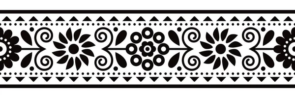 伝統的なデザインに触発された花の民俗芸術ベクトルシームレス刺繍バンドやベルトパターンポーランド出身のラッキー サデッキー 黒と白の繊維や生地のプリント装飾 — ストックベクタ