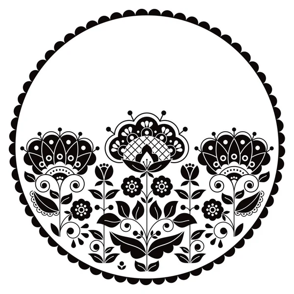 Цветочный Вектор Фольклорного Искусства Шведский Черно Белый Ретро Милый Цветочный — стоковый вектор