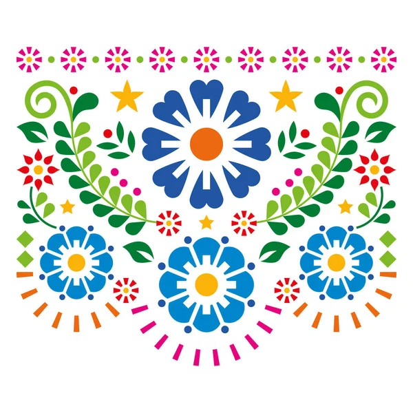 メキシコの民俗芸術スタイルのベクトルデザイン花や葉 グリーティングカードや結婚式の招待状のデザインに最適な活気のあるパターン — ストックベクタ