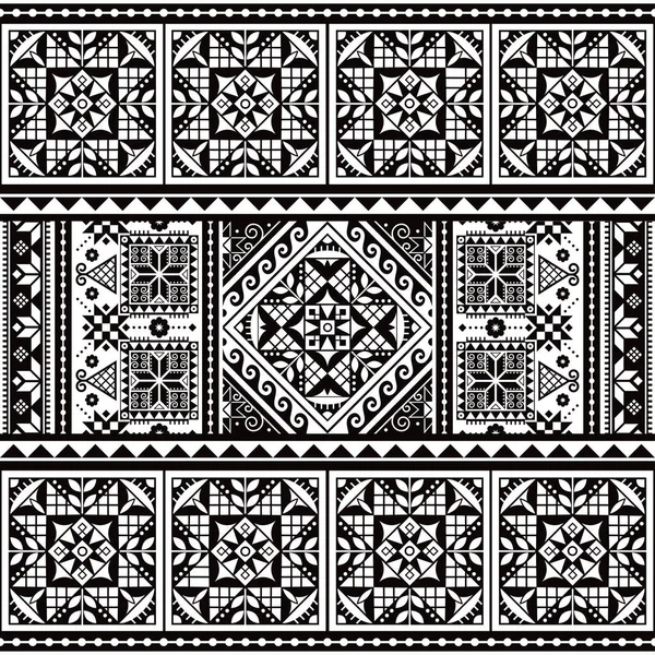 ウクライナのPysankyベクトルシームレスな民俗芸術パターン ハッスルイースターの卵黒と白の伝統的な幾何学的なデザイン — ストックベクタ