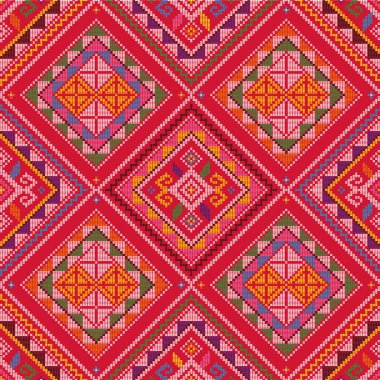 Yakan cloth inspired vector seamless pattern, traditional folk art textile or fabric print design from Philippines with various colors and geometric shapes clipart