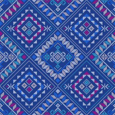 Yakan 'dan esinlenilmiş kusursuz vektör deseni - Filipinli halk sanatı arka planı tekstil veya kumaş baskı tasarımı için mükemmel