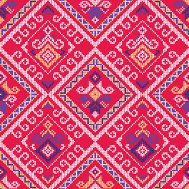 Filipino traditional Yakan weaving inspired vector seamless pattern - geometric ornament perfect for textile or fabric print design