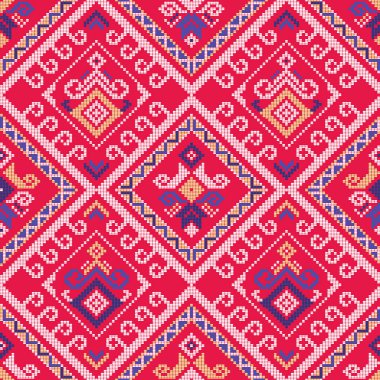 Filipino traditional Yakan weaving inspired vector seamless pattern - geometric ornament perfect for textile or fabric print design clipart