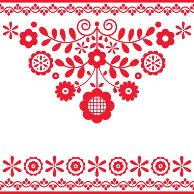 Geleneksel dağlılardan esinlenilmiş çiçeklerle Polonyalı halk sanatı tasarımı Lachy Sadeckie - tebrik kartı veya düğün davetiyesi