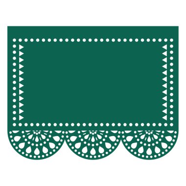 Papel Picado vector green template design with empty space for text nspired by traditional cut out fiesta decorations from Mexico