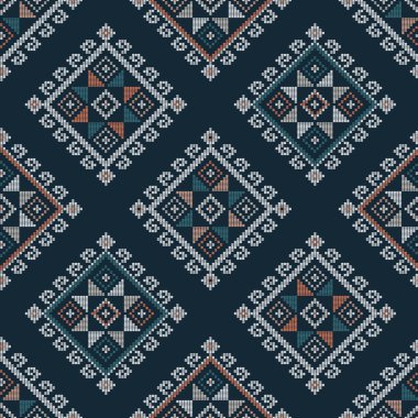 Yakan weaving inspired vector seamless pattern - Filipino tapestry geometric textile or fabric print design with diamond shapes