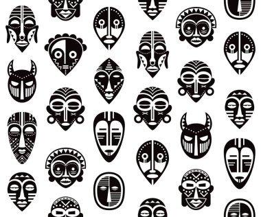African tribal vector mask vector seamless pattern, ritual ethnic masks repetitive design
