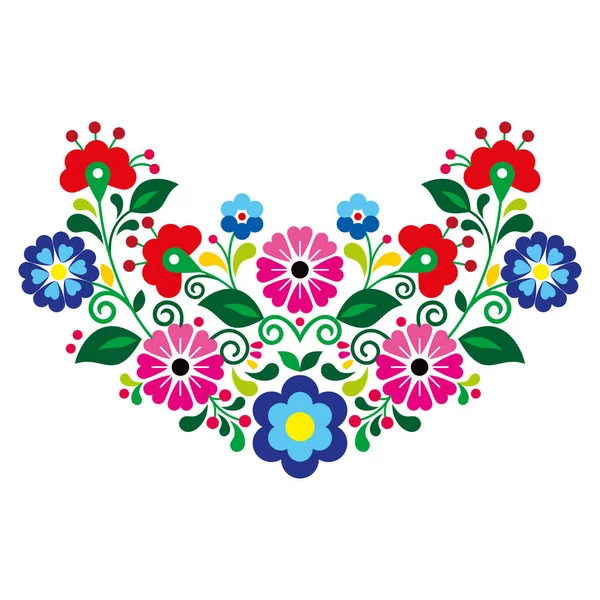 メキシコの伝統的な刺繍に触発された花 半分の花輪の形の花のデザインとメキシコの活気のある民俗芸術スタイルベクトルパターン — ストックベクタ