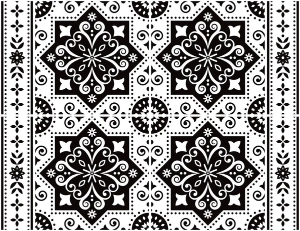 Portuguese Azulejo Tile Seamless Vector Pattern Retro Design Frame Border — Stock Vector