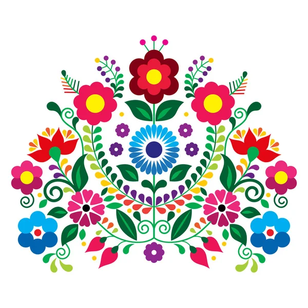Diseño Ramo Floral Vectorial Estilo Bordado Tradicional Mexicano Patrón Colorido — Vector de stock