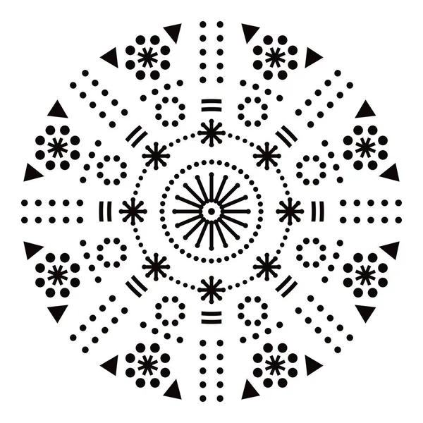 Geometryczny Projekt Wektora Kropkami Kwiatami Trójkątami Okrągły Czarno Biały Design — Wektor stockowy