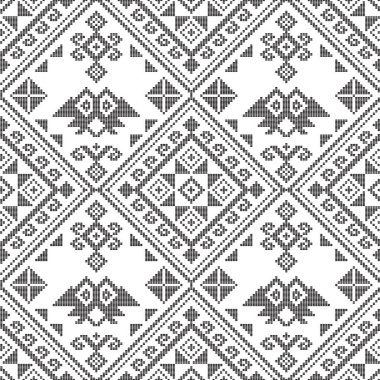 Filipino folk art - Yakan cloth inspired vector seamless pattern, traditional textile or fabric print design from Philippines in black and white clipart