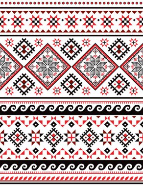 Ukrainian Hutsul Pysanky vector seamless pattern with waves, stars and geometric shapes, folk art Easter eggs repetitive design  clipart