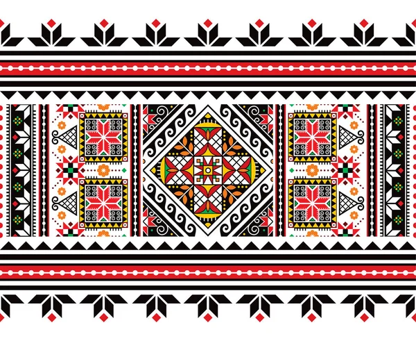 乌克兰复活节彩蛋Pysanky矢量无缝民间艺术长水平图案 赫苏勒传统的红色 黑色和白色几何图案 — 图库矢量图片