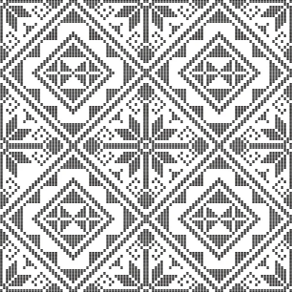 フィリピンの伝統的な刺繍にインスパイアされたベクトルシームレスパターン ヤカン布のデザイン 幾何学的なテキスタイル またはフィリピンのファブリックプリントデザインを黒と白で — ストックベクタ